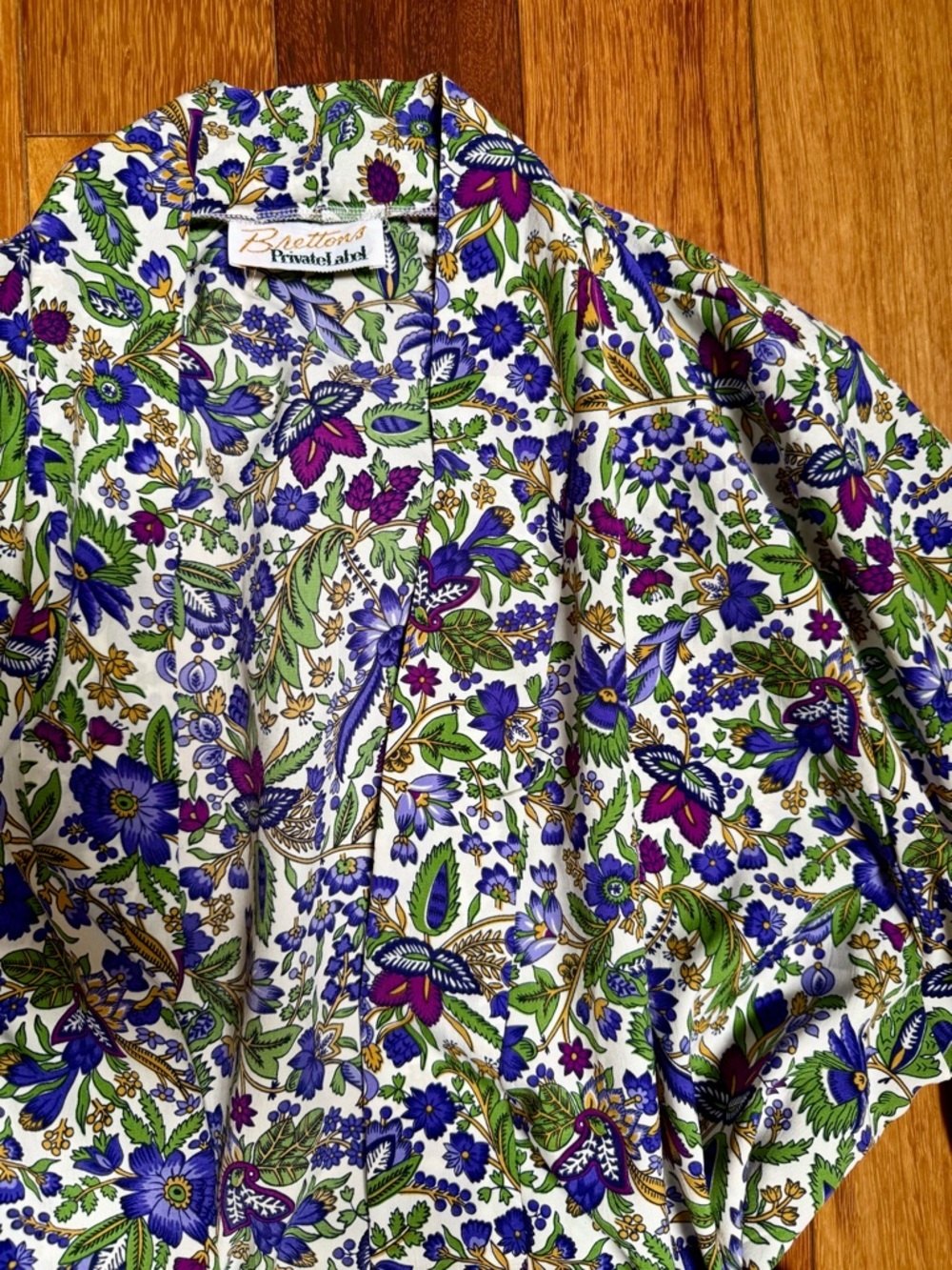Brettons | Vintage Floral Spring Kimono Wrap Robe in Purple & Green Size S - Picture 3 of 8